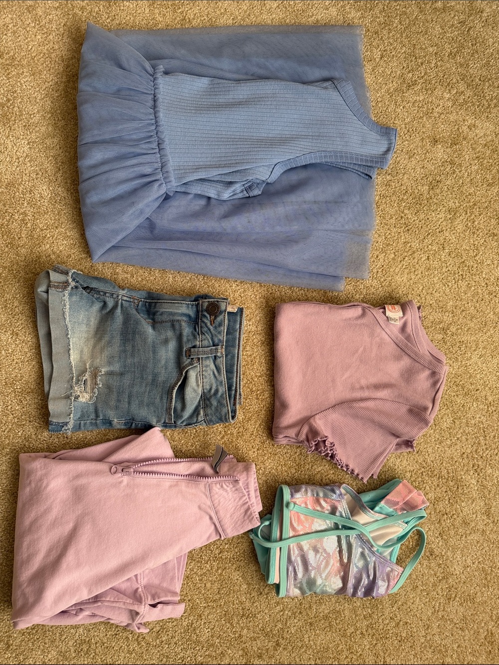 Girls 14/16 lot dress, shirt, shorts, quarter zip, swimsuit